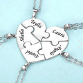 Collana puzzle cuore con nomi incisi, 6 pezzi in acciaio