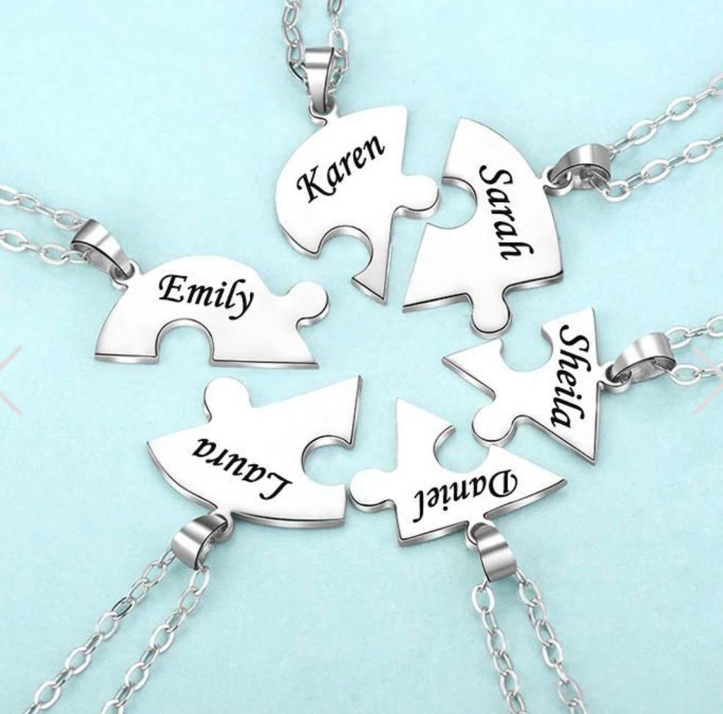 Collana puzzle cuore con 5 nomi