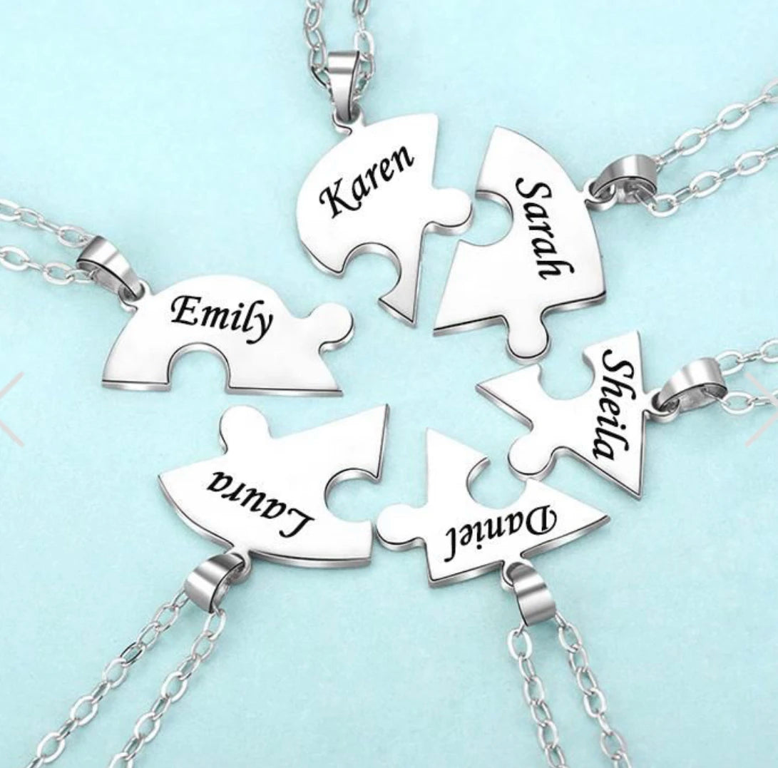 Collana puzzle cuore con 5 nomi