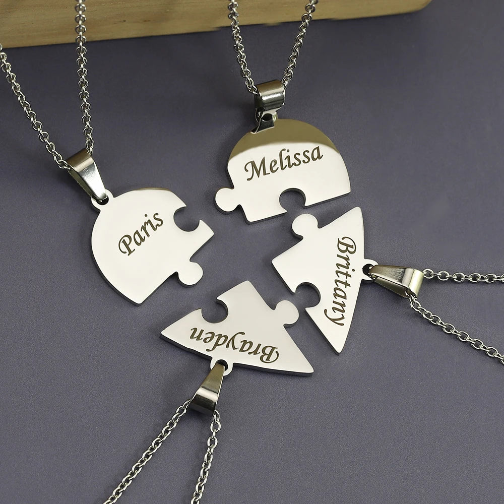 Collana puzzle cuore, 4 pezzi con nomi