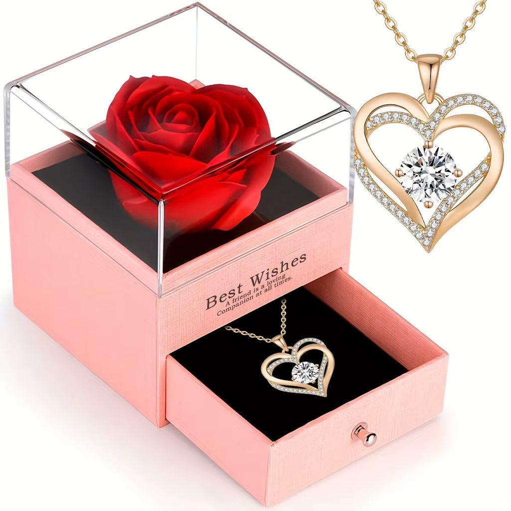 Rosa Eterna con Collana Cuore – Cofanetto Regalo