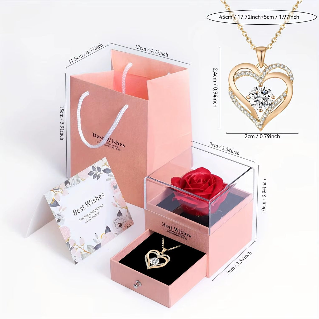 Rosa Eterna con Collana Cuore – Cofanetto Regalo