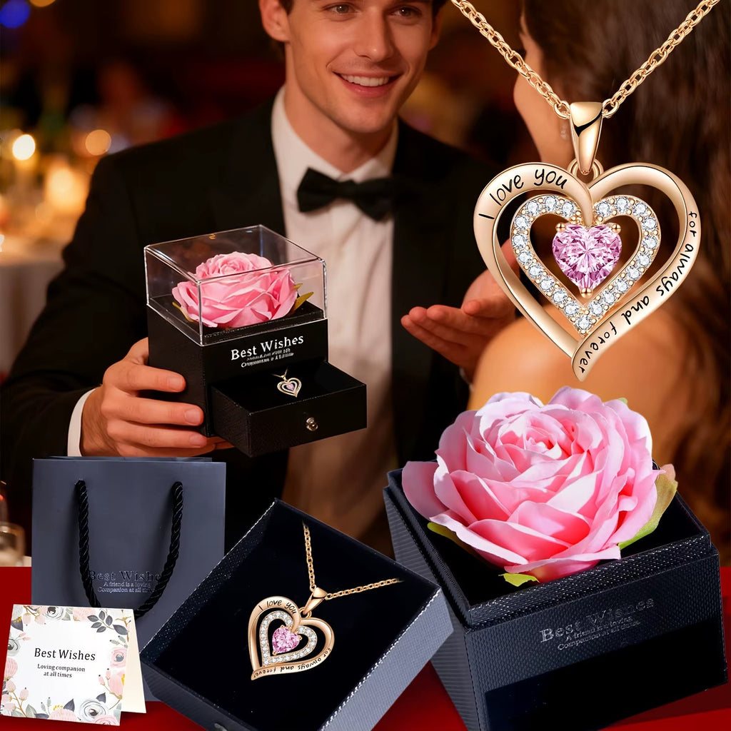Rosa Eterna con Collana Cuore – Cofanetto Regalo